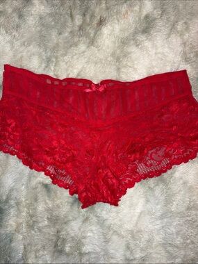 Red Lace Boyshorts check panty Intimates lingerie sexy xs/sm (IMO) lace outfits